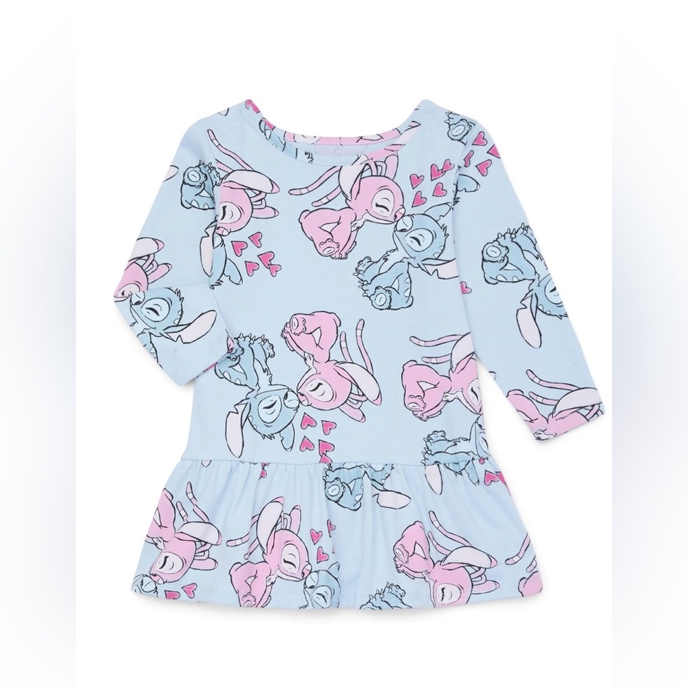 Stitch Toddler Girls Print Drop Waist Dress with Long Sleeves